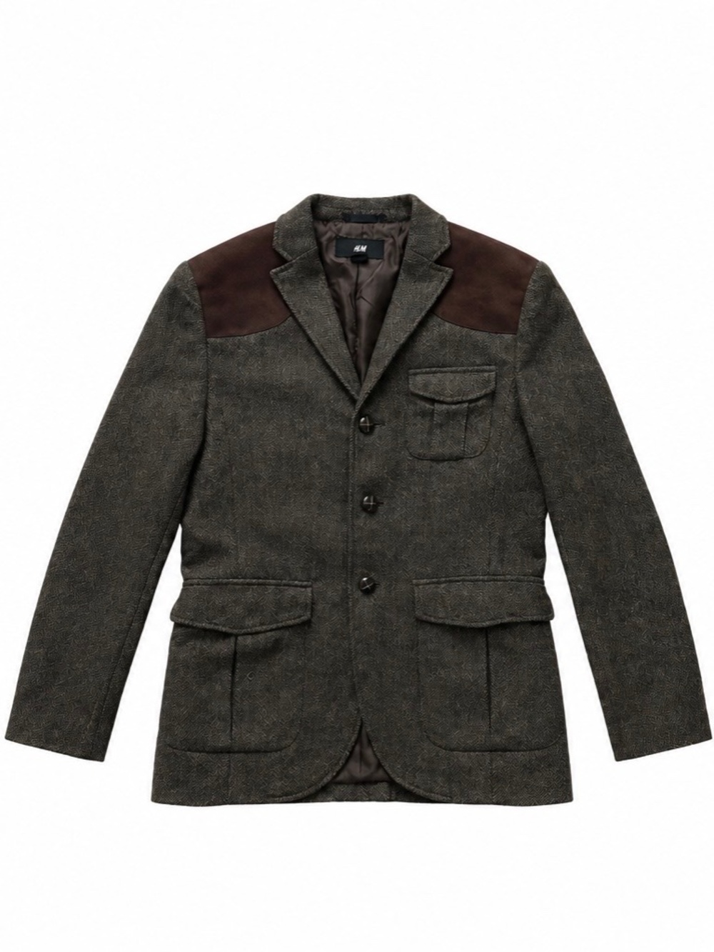 H&M Wool Blazer Jacket Leather Elbow Patch